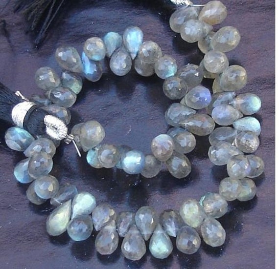 8 Inch Long Strand Blue Flashy Labradorite Faceted DROPS