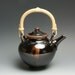 Temmoku porcelain four cup teapot with cane handle- 388