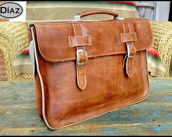Large Leather Portfolio / Laptop Bag in Crazy Horse Tanned Brown - (17in MacBook Air / Pro) - Free Monograming -