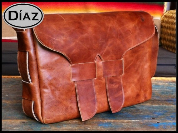 Items similar to DIAZ Genuine Leather Messenger Bag / Satchel in Crazy ...