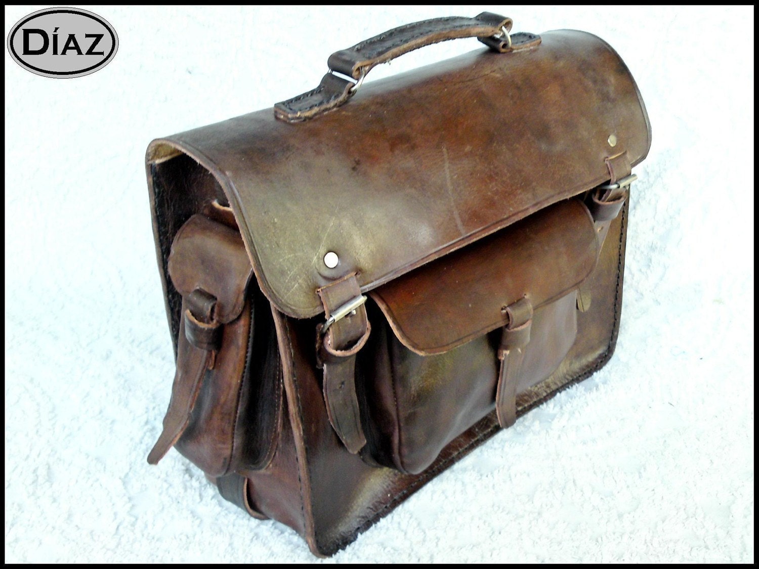 Dark Brown Rawhide Leather Messenger Laptop Satchel Bag Free