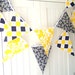 4 Feet Party Banner, Bunting, Navy Blue Leaves, Yellow Leaves, Navy Blue, Yellow, White Argyle, Summer Party, Wedding Decor