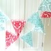 Reserved for gingerpino, Party Banner, Bunting, Modern Red and Tiffany Blue Damask, 9 Feet, Spring Wedding, Birthday Patry