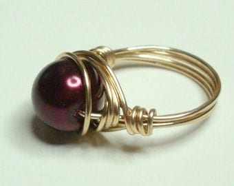 Burgandy and Gold Wire Wrapped Ring Sizes 1-14