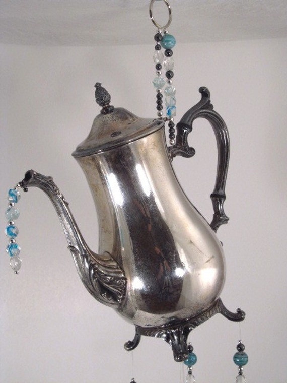 Wind Chime Silver Tea Pot Beaded Silverware Wind Chime Silver Tea Pot Beaded Silverware Handmade One