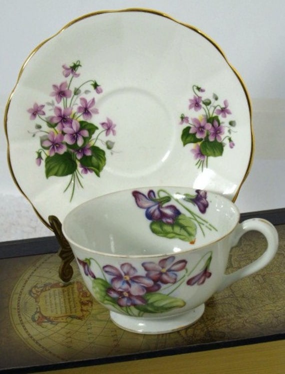 Vintage Tea Cup and Saucer Violets by passingtimeandchimes