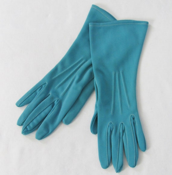 Vintage 1950's Teal Gauntlet Mid-Arm Gloves