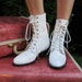 Vintage White Leather JUSTIN Roper Lace-Up Boots Size 7