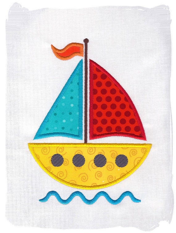 Sailboat Machine Embroidery Applique by pinkfrogcreations on Etsy