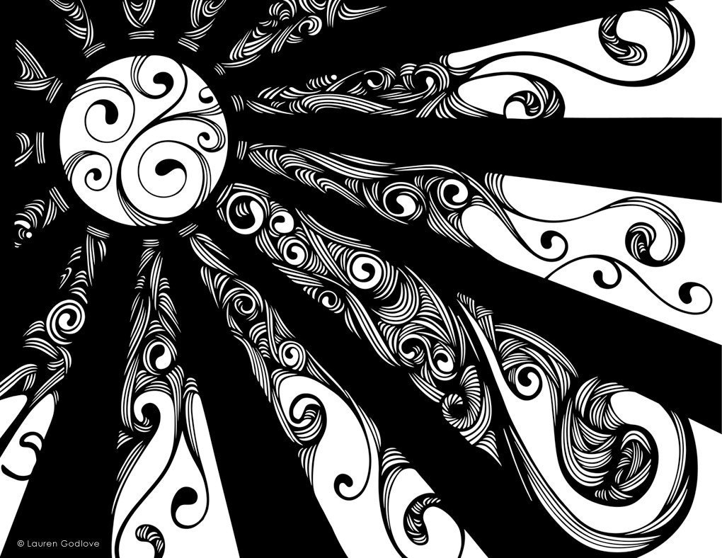 Rising Sun Pen and Ink Art Print