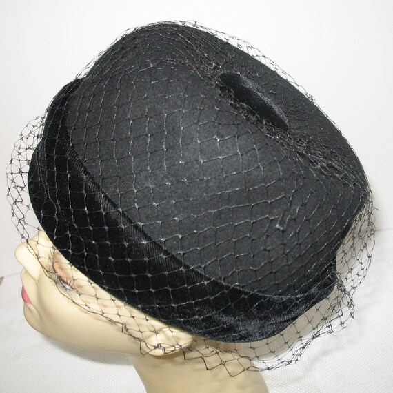Vintage Black Pillbox Hat with Veil SALE Designer Black
