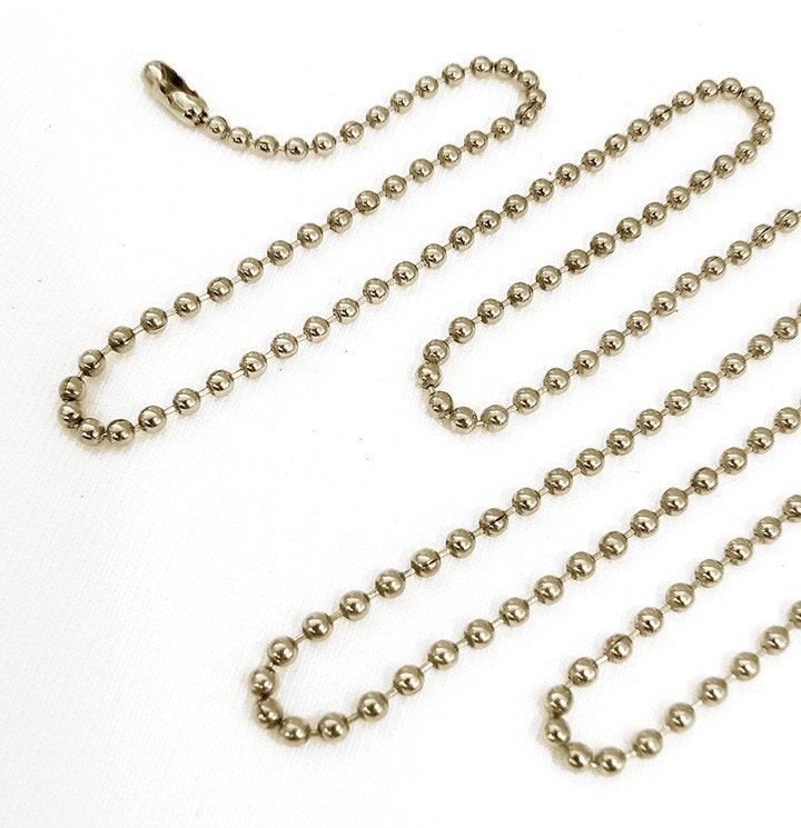 10 Ball Chain Necklaces 24 inch Nickel Plated 2.4mm bead