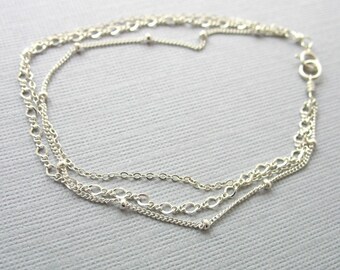 Triple Layered Dainty Chains Sterling Silver Bracelet