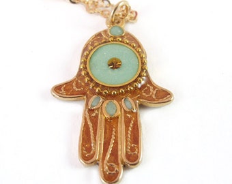 Hamsa necklace, necklace pendant , filigree necklace, 14K gold filled ...