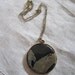 Vintage Gold Tone Delicate Chain Round Pendant Necklace with Stone Inset of Cream, Gold, and Black