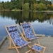 SALE 2 White Oak outdoor chairs with matching pillows and 1 footstool