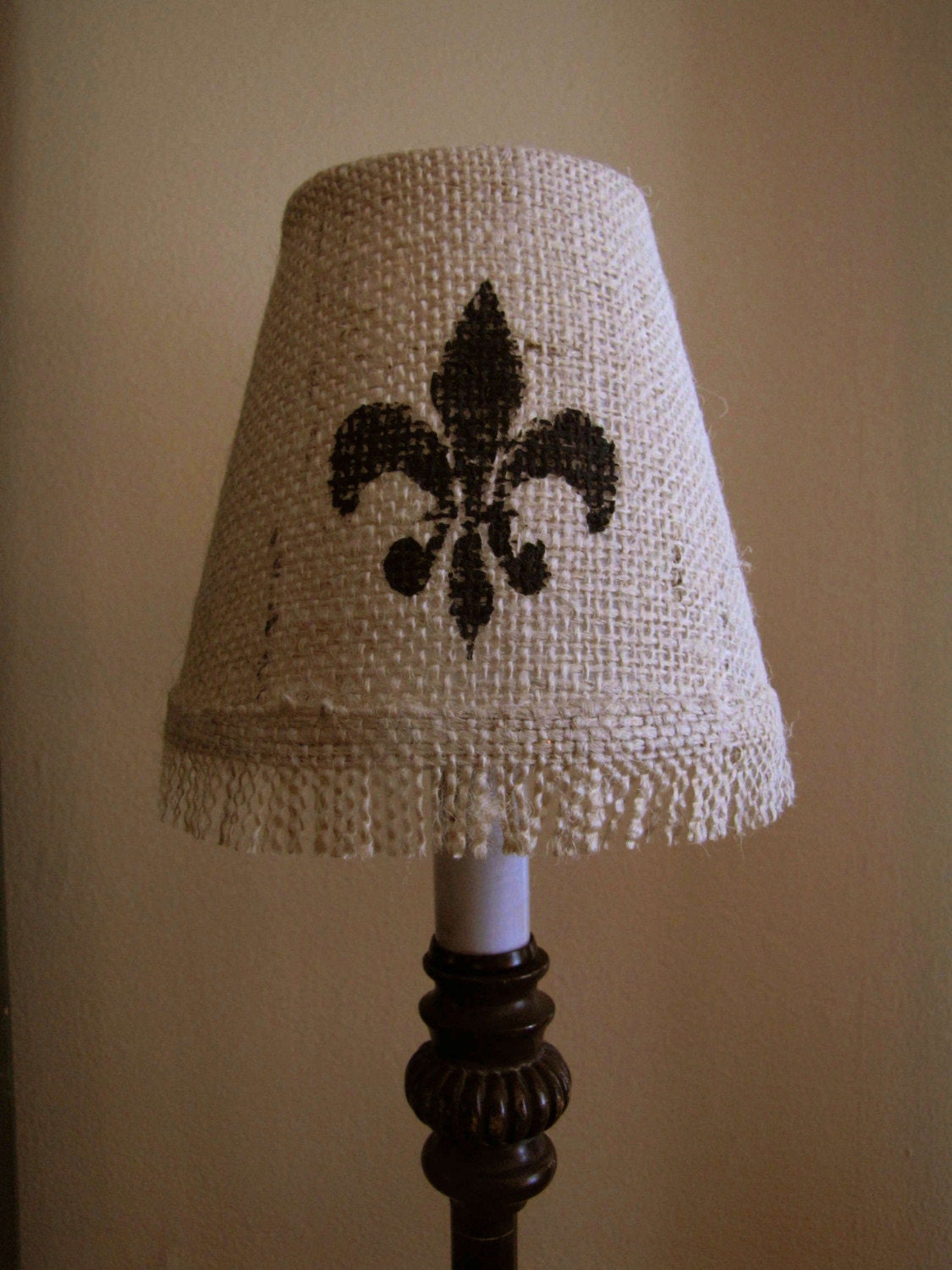 Burlap Chandelier Shade with Hand Stenciled Fleur de Lis