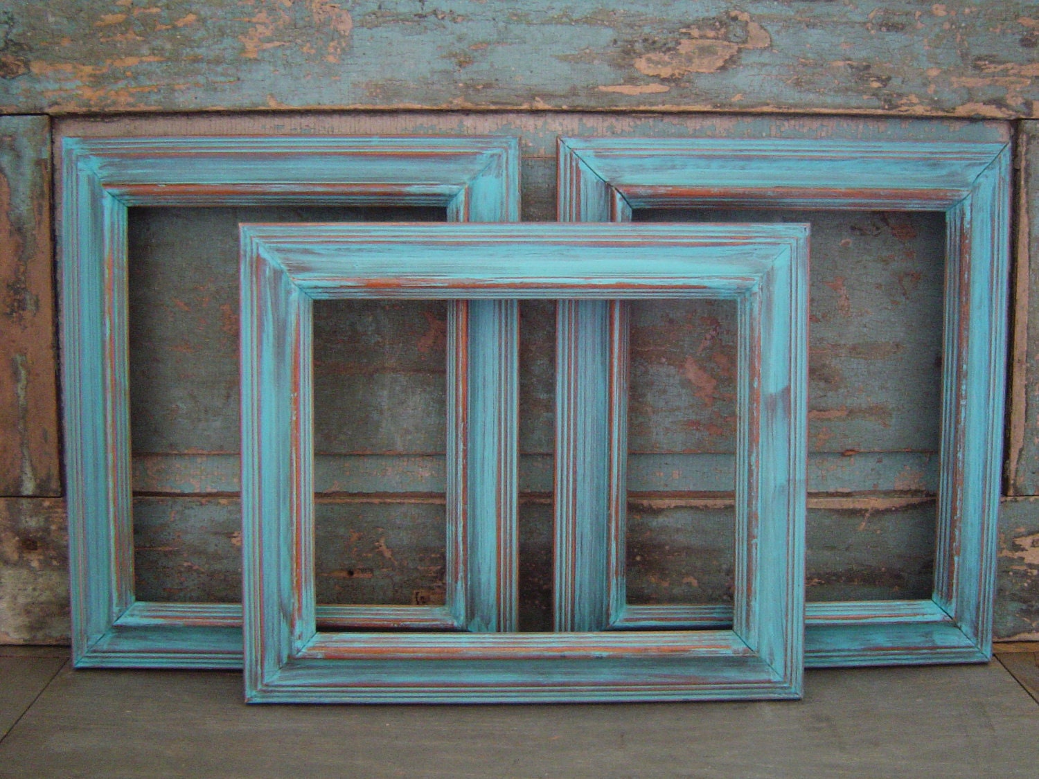 Set of 3 Turquoise Distressed Wooden Picture by turquoiserollerset