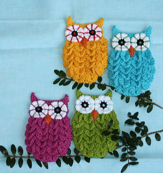 Owl in Crocodile Stitch Crochet Pattern Applique by CAROcreated