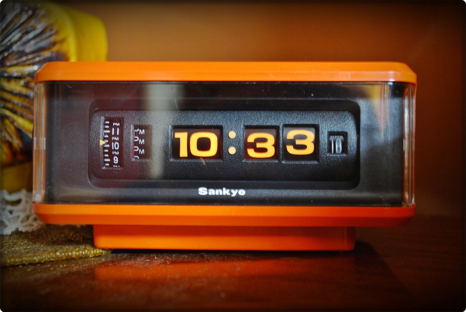 Vintage 80s SANKYO Drum Alarm Clock