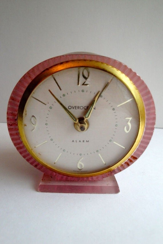 Vintage Pink Alarm Clock Overocean West Germany