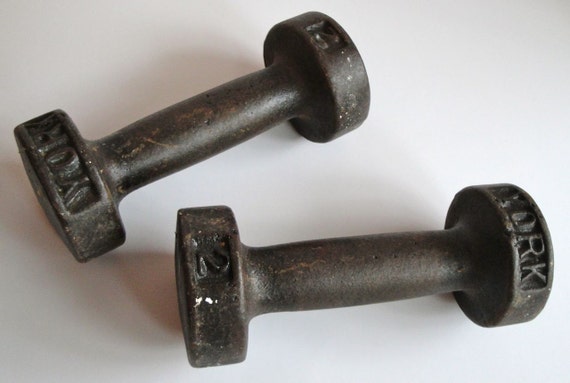 Vintage Dumbbells Cast Iron York 2 Pound