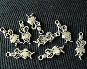 Destash (8) Day of the Dead Catrina Skeleton Charms - for pendants, jewelry making, crafts, scrapbooking