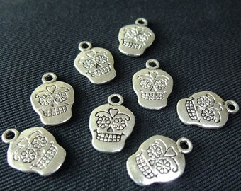 Destash (8) Day of the Dead Sugar Skull Charms - for pendants, jewelry making, crafts, scrapbooking