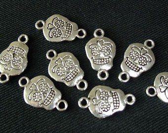 Destash (8) Sugar Skull Connectors - for pendants, jewelry making, crafts, scrapbooking