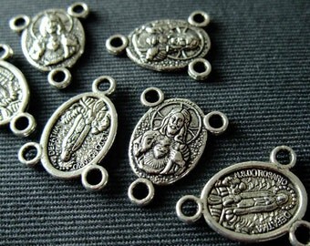 Destash (6) Rosary Connector Charms Jesus Crucifix Sacred Heart - for pendants, jewelry making, crafts, scrapbooking