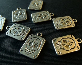 Destash (8) Day of the Dead Skull Square - for pendants, jewelry making, crafts, scrapbooking