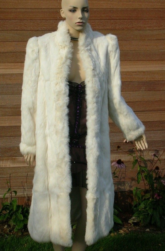 WHITE RABBIT COAT long with rhinestone lining