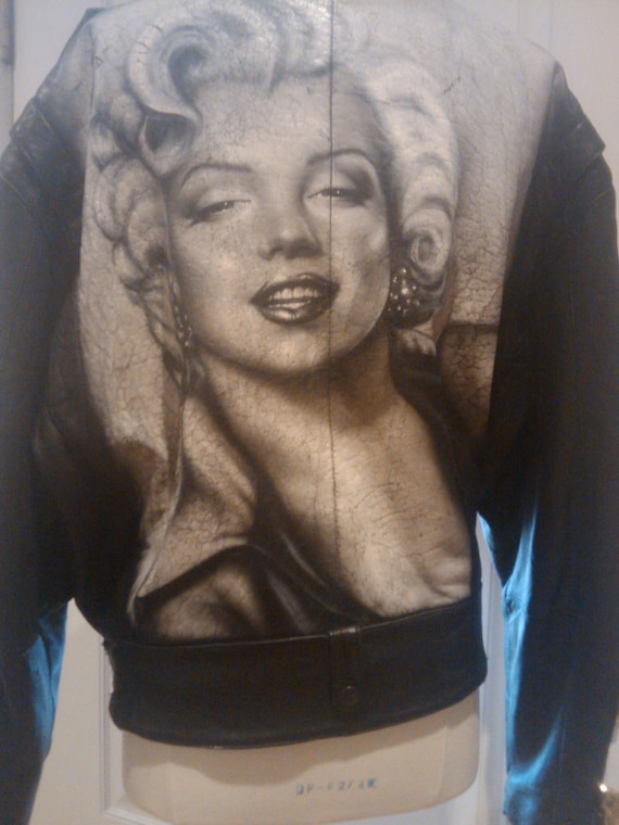 leather motor cycle jacket with marilyn monroe airbrushed on