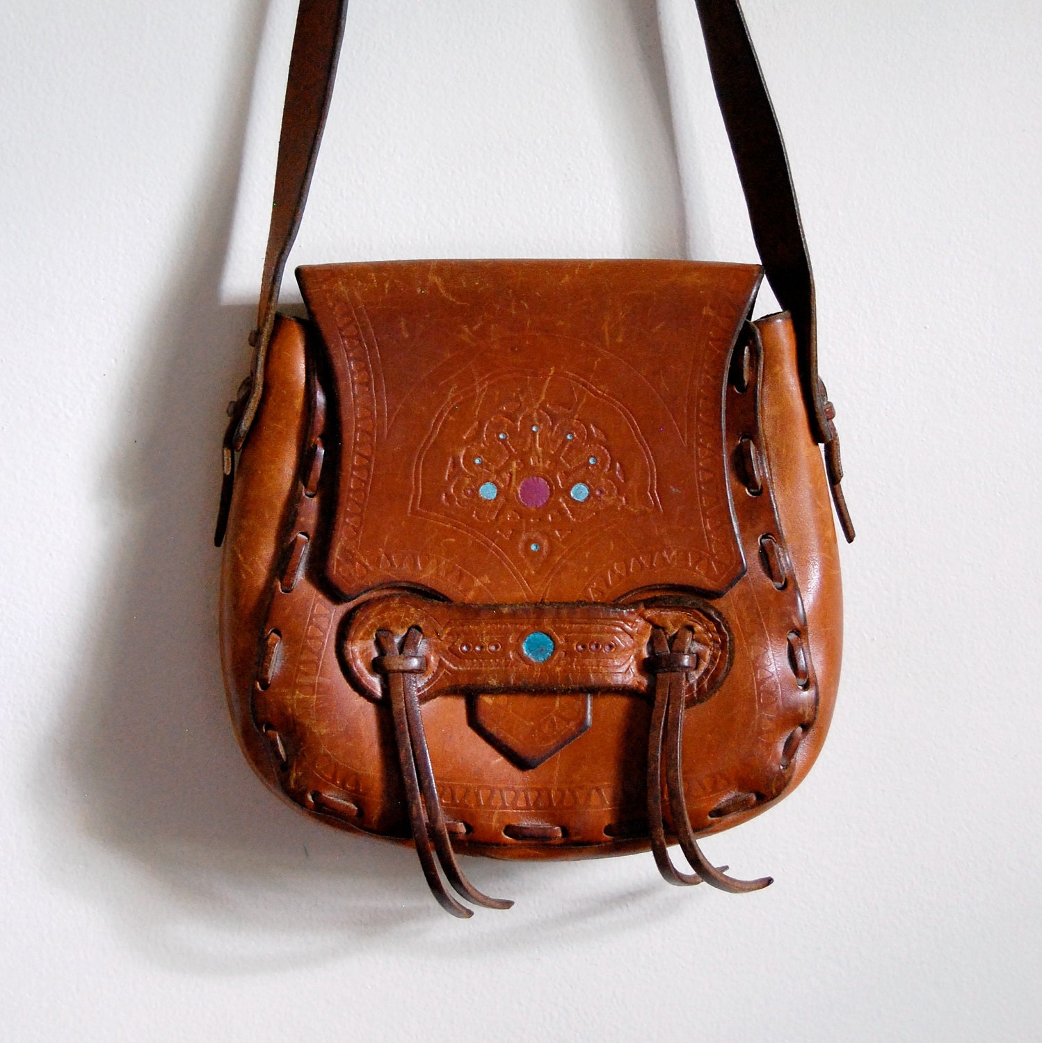 Vintage Tooled Leather Purse Floral Pattern