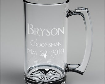 2 Personalized Wedding Engraved Groomsman Beer Mugs Custom Engraved