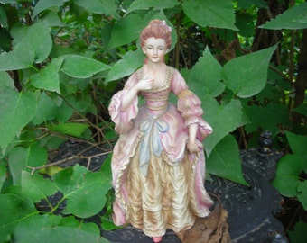 vintage figurine women Victorian dress pink