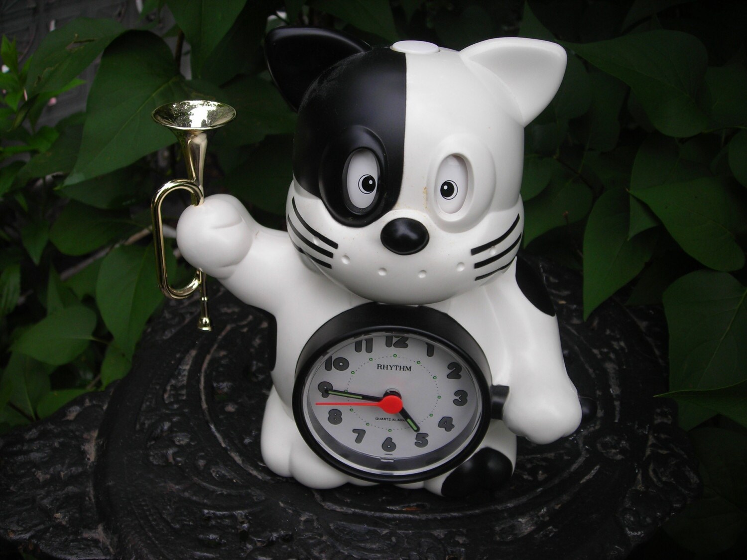 vintage alarm clock rhythm black and white cat by pinkwilly506