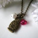 Matryoshka Doll - Antique Brass Russian Doll Pendant Necklace, Satin Magenta Flower, Gift For Her