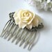 Pale Ivory Rose Flower Antique Brass Art Nouveau Filigree Hair Comb