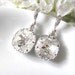 Rodium Plated Cubic Zirconia Ear Hooks With Clear Swarovski Crystal Square Drops Bridal Earrings - Bridal Jewelry, Bridesmaid Earrings