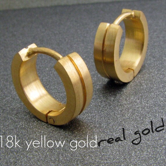 Men's Earrings - 18K Solid Yellow Gold Mens Earrings - Huggie Earrings