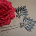 Vintage hair combs matched pair silvertone metal black enamel hair combs