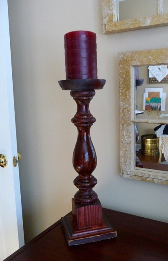 Tall Wooden Candle Stick Dark Varnish Shabby Chic Floor