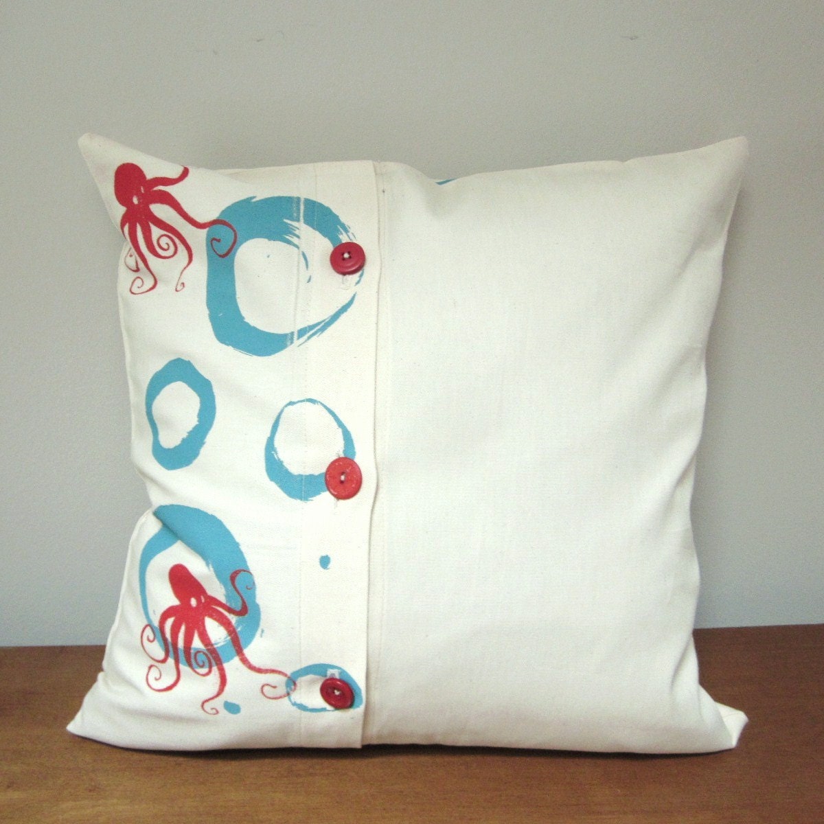 Octopus Print Pillow case Button Back by poisonpear on Etsy