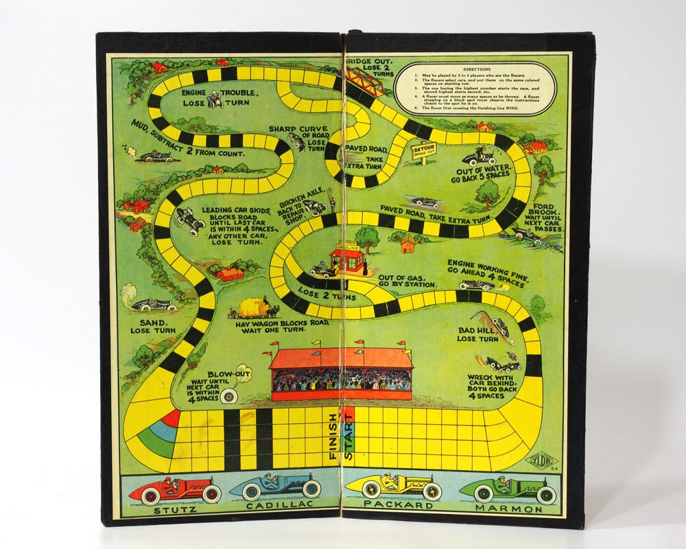 1920s Auto Race Vintage Game Board