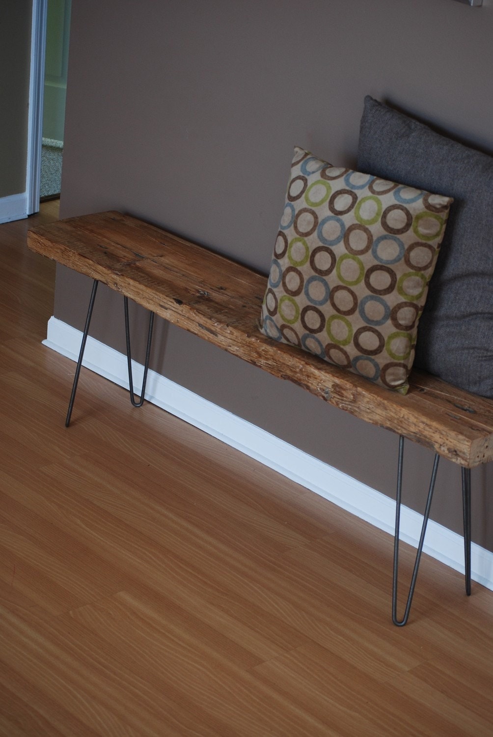 Modern Industrial Rustic Wood Bench With Mid Century Styled