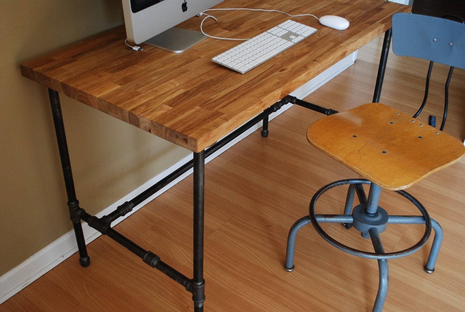 setrika meja ikea and desk legs Industrial with top steel Oak pipe