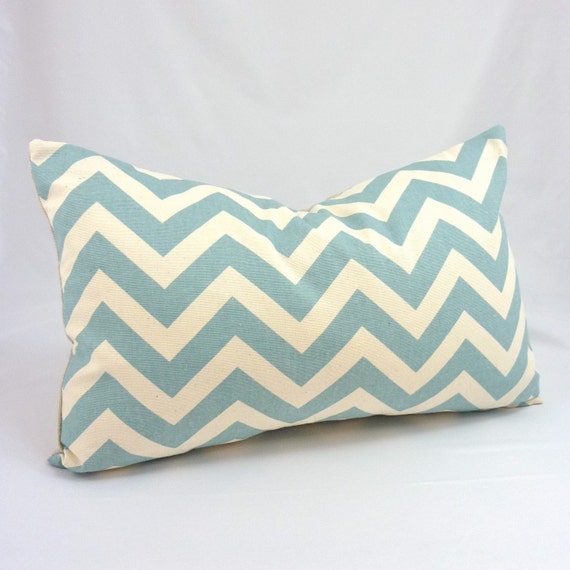 Items similar to Designer Lumbar Pillow Cover in ZigZag Blue/ Natural 12x18 inch (Light Blue