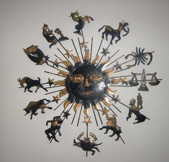 Items similar to vintage Zodiac Sun Dial metal Wall Art. Astrological