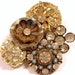 VINTAGE Rhinestone BUTTONS Gold Cup Blue Bead Cluster Rhinestones Jewelry Mixed Media Wedding (T98)